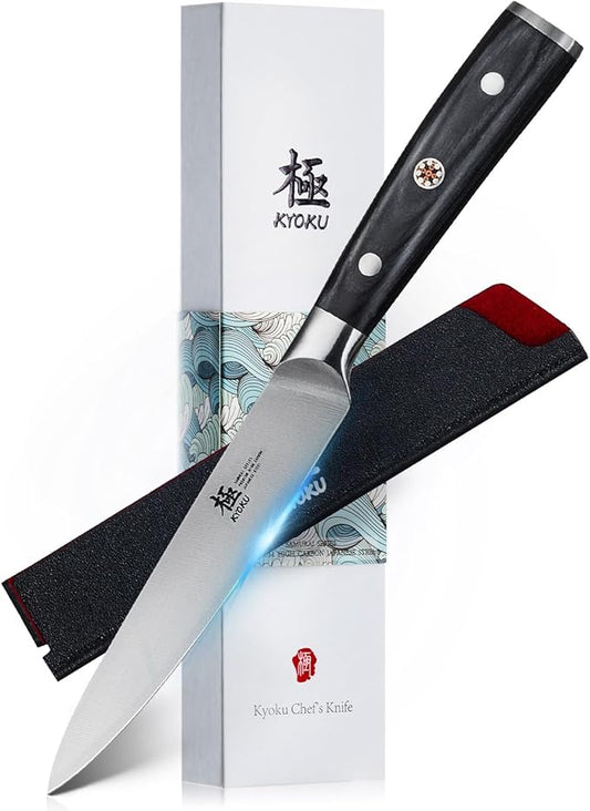 KYOKU 5" Kitchen Utility Knife, Samurai Series Chef Knife with Pakkawood Handle & Mosaic Pin, Japanese High Carbon Steel Knife, Full Tang Kitchen Knife for Vegetable Fruit Herb with Sheath and Case