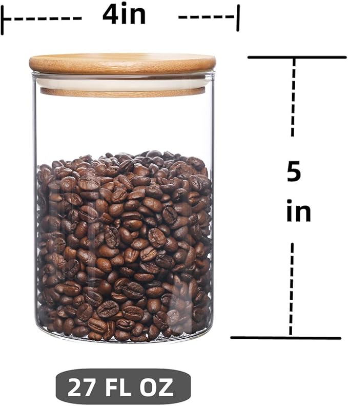 umieo Glass Food Storage Containers with Bamboo Lids Large Glass Food Storage Jars for Coffee Bar Tea Sugar (Clear Glass)