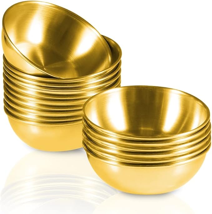 16 Pack 3.2inch Stainless Steel Sauce Dishes Mini Individual Saucers Bowl Round Seasoning Dishes Sushi Dipping Bowl Appetizer Plates, Golden