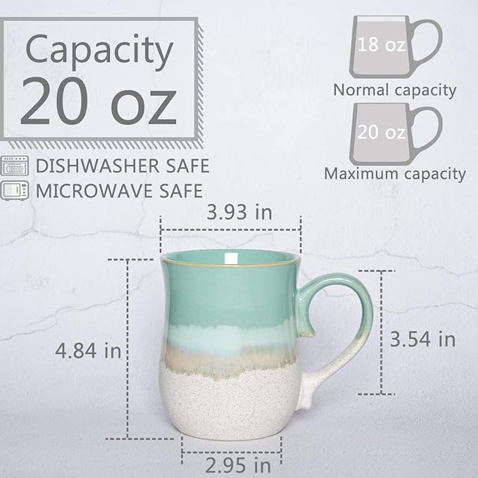 Bosmarlin Large Ceramic Coffee Mug, 20 Oz, Big Tea Cup for Office and Home, Dishwasher and Microwave Safe(20 Oz, Mint Green)