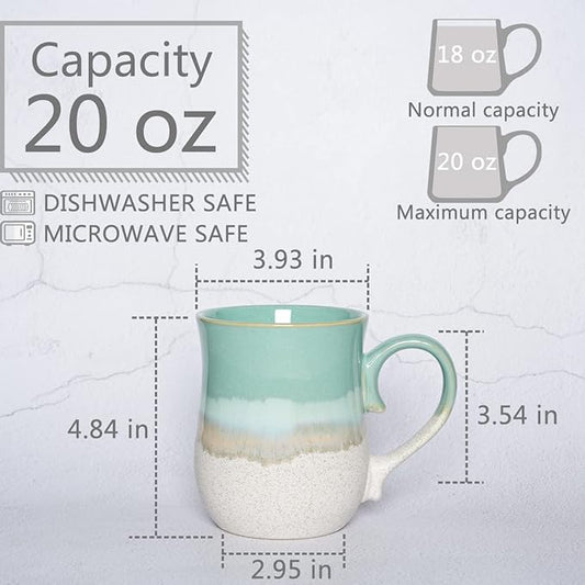 Bosmarlin Large Ceramic Coffee Mug, 20 Oz, Big Tea Cup for Office and Home, Dishwasher and Microwave Safe(20 Oz, Mint Green)