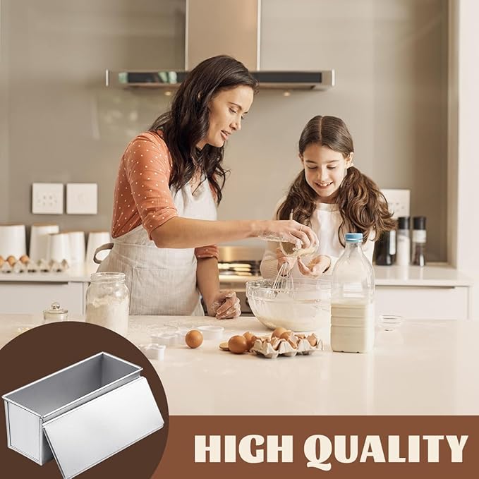 2 Pcs Pullman Lidded Bread Pan,Non-Stick Bread Pan, Dough Capacity Bread Pans (with Lid),Quick Release Coated Breads Pans for Home Bakeware Breads Toast Oven Baking (Silver)