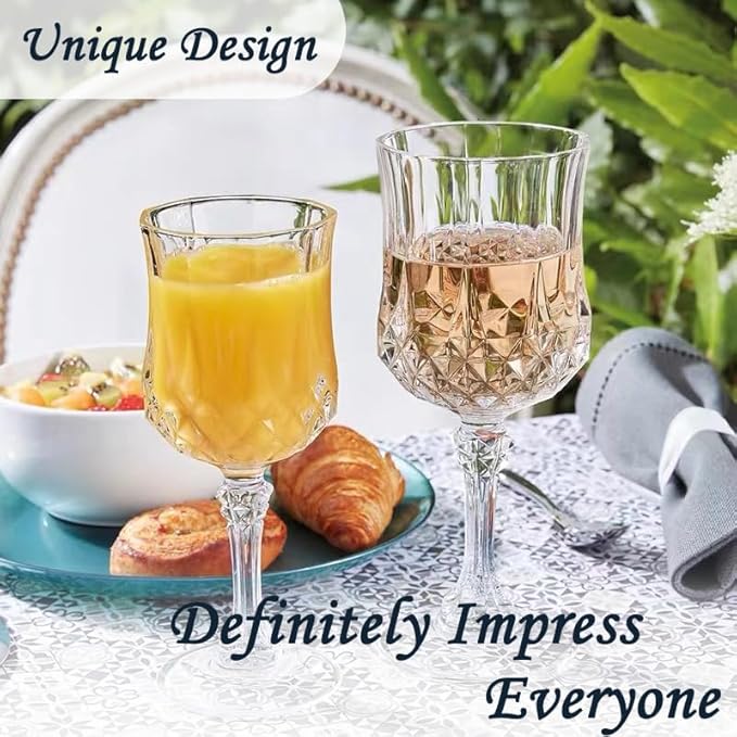 Plastic Wine Glasses,Plastic Goblets Vintage Style Cordial Drinking Glasses for Wedding Reception, Grand Event Party Supplies (24, transparent)