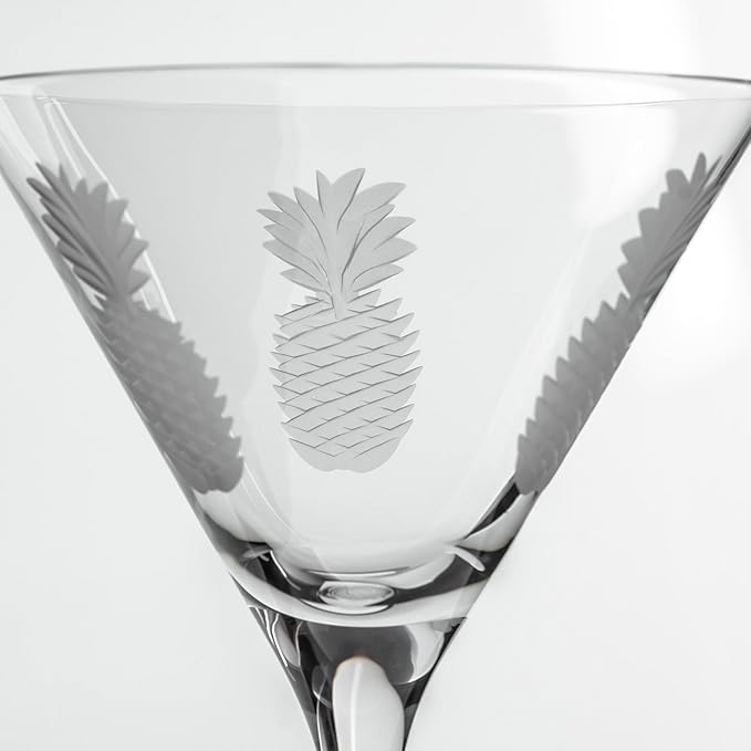 Rolf Glass Fresh Pineapple Martini Glass | Lead-Free Glasses | Proudly Made in the USA | Engraved Nautical Sailboat Martini Glasses | Set of 4