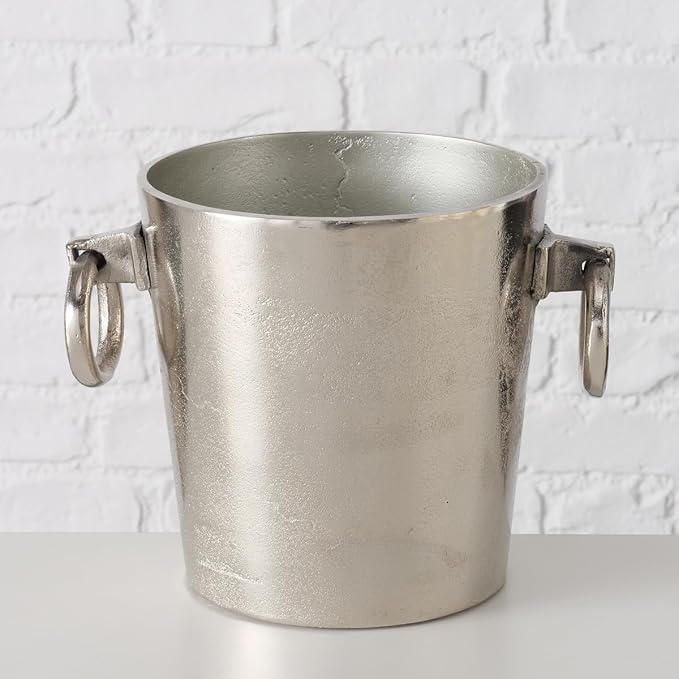 WHW Whole House Worlds Luxury Champagne Ice Bucket, Thick Gauge Walls, Handles, 7 Diameter, Handmade, Aluminum Nickel, Highly Polished, Silver Craft Finish
