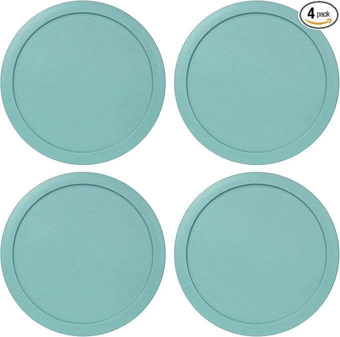 Replacement Lids for Pyrex 1-Cup Glass Food Storage Container Bowls, 4-Inch Plastic Round Lids Covers fits Pyrex 7202-PC, Airtight & Leakproof (4-Pack, Turquoise)