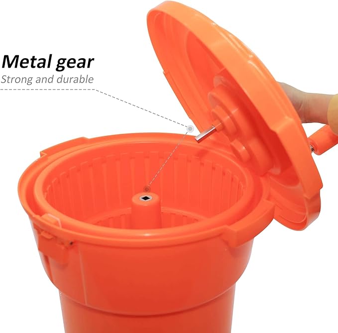 Hakka 2.5 Gallon Salad Spinner,Commercial Restaurant Manual Lettuce Dryer for Vegetable Fruit Dryer Mixer(Orange)