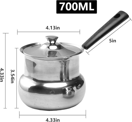 Turkish Coffee Pot with Lid: Stainless Steel Mini Saucepan Chocolate Melting Pot, Milk Warmer Butter Warmer for Stove Top Espresso Coffee Tea Soup Warming (700ML)