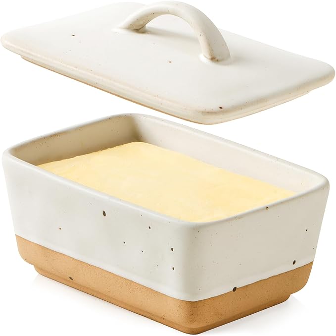 NUTRIUPS Ceramic Butter Dish with Lid for Countertop, Vintage European Butter Holder with Lid, Covered Butter Dish,Holds 1 Stick (White, Uniform size)