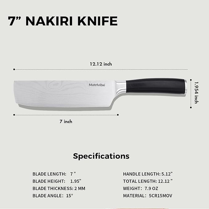 Nakiri Knife - 7” Razor Sharp Vegetable Cleaver, High Carbon Steel Kitchen Knife,Multipurpose Japanese Chef Knife for Meat Chopping with Premium Pakkawood Handle, Gift box and Sheath