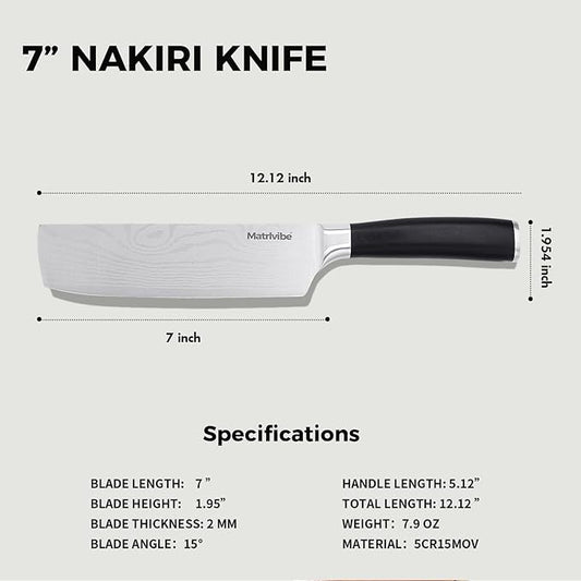 Nakiri Knife - 7” Razor Sharp Vegetable Cleaver, High Carbon Steel Kitchen Knife,Multipurpose Japanese Chef Knife for Meat Chopping with Premium Pakkawood Handle, Gift box and Sheath