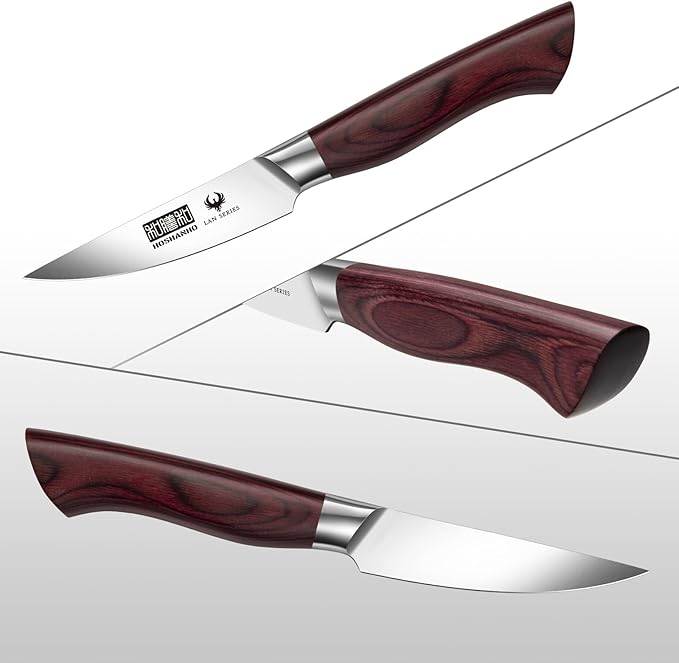 3.75 Inch Paring Knife, Ultra Sharp High Carbon Stainless Steel Small Kitchen Knife, Professional Janpanese Fruit Knife with Ergonomic Wood Handle