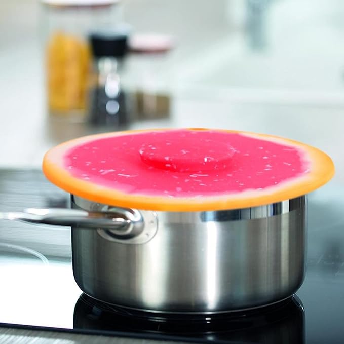 Charles Viancin - Grapefruit Silicone Lid for Food Storage and Cooking - 8''/20cm - Airtight Seal on Any Smooth Rim Surface - BPA-Free - Oven, Microwave, Freezer, Stovetop and Dishwasher Safe