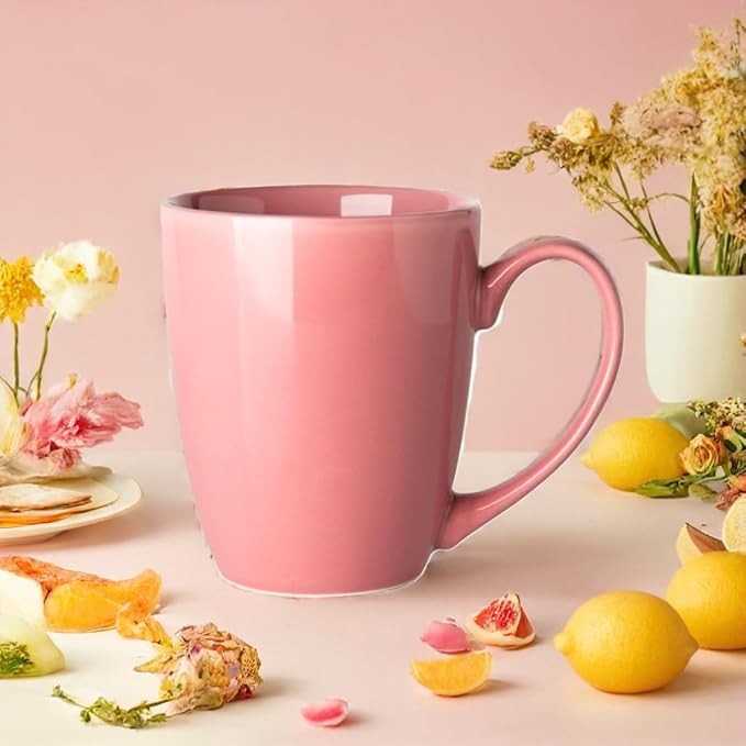 13 Ounce Porcelain Mugs, Set of 6, Tea and Coffee Mug Set, Pink