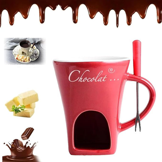 Chocolate Melting Fondue Mugs Set With Forks,Sweet Fondue Cup,Chocolate Fondue Mugs with Forks,Chocolate Melting Mug,Ceramic Cheese Mug,Birthday,Wedding Gifts (Red)