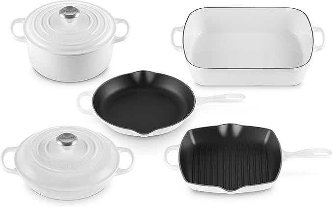 Le Creuset Enameled Cast Iron Signature Cookware Set, 7 pc, White