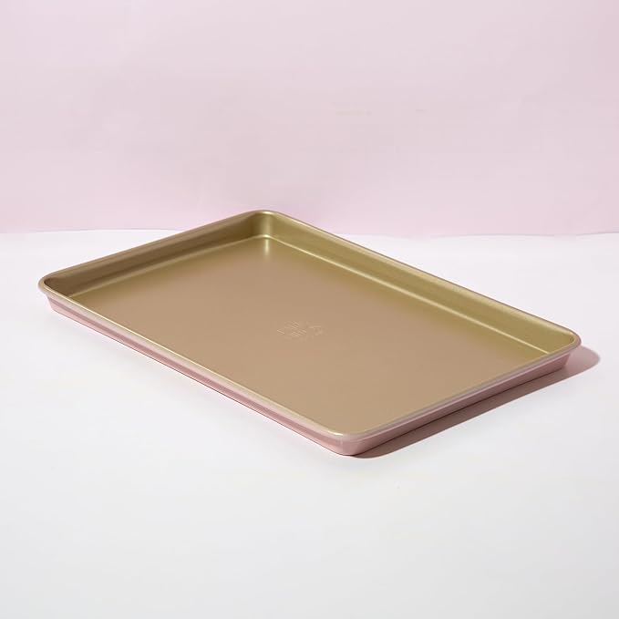 Paris Hilton Nonstick Carbon Steel Bakeware Collection, 15-Inch x 10-Inch Cookie Baking Sheet, Dishwasher Safe, Made without PFOA and PFAS, Pink Champagne Two-Tone
