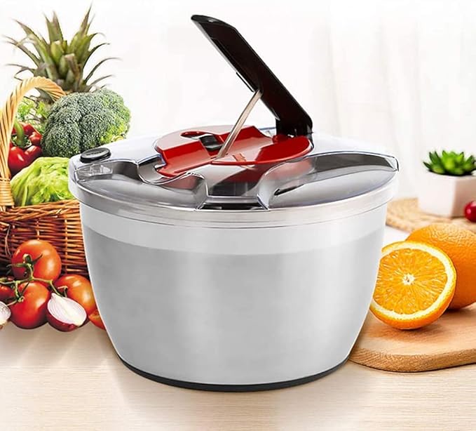 Salad Spinner Salad Machine, Rotating Bottom for Fruit and Vegetable Dryer Non-Slip Design with Lid and Water Filter Basket Lockable Handle