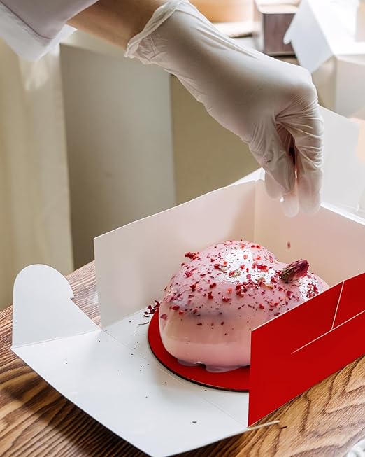 qiqee 10x10x5 Cake Box, 18 Sets Red Cake Box with Window & 18 Sets 10" Red Cake Round Boards, 10inch Cake Containers