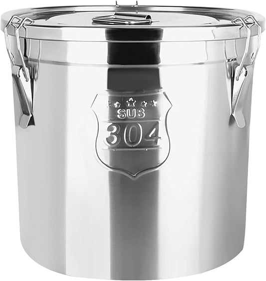 Stainless Steel Airtight Canister for Kitchen, 6L/1.59Gal Metal Food Storage Container Flour Bucket with Lid & Clamps, Bean Rice Cereal Canister Holder for Kitchen Restaurant, D7.9*H7.9in