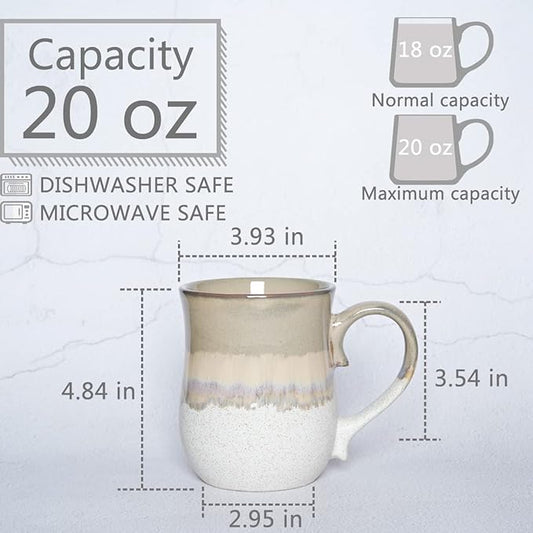 Bosmarlin Large Ceramic Coffee Mug, 20 Oz, Big Tea Cup for Office and Home, Dishwasher and Microwave Safe(20 Oz, Brown Grey)