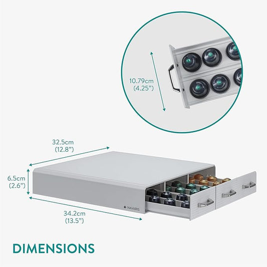 Navaris Coffee Capsule Triple Drawer - Coffee Pod Storage Drawer - Space-Saving Coffee Pods Organizer for Your Kitchen - Coffee Holder for Countertop - Fits Up to 48 Cups -Gray