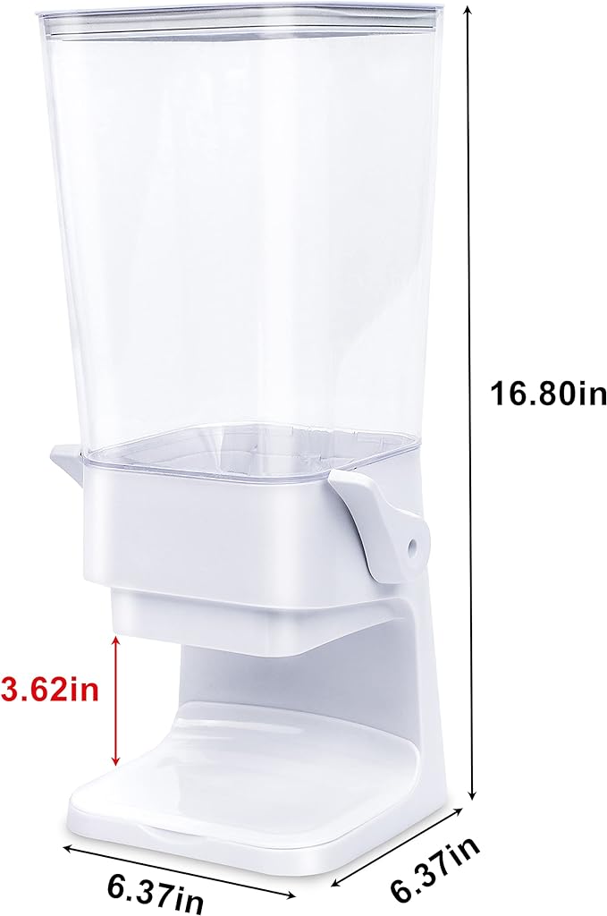 Cereal Dispenser Countertop with lids, 5L Organization and Storage Containers for Kitchen and pantry, Plastic Containers for food, Cereal, Rice, Beans, Grains, Nuts, Oatmeal, Pet food, White, 1Pc