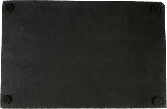 Restaurantware Slate Serving Trays 4 Pack of 11.8" x 7.8" Foam Feet Charcuterie Stone Plates Rustic Edges Freezable Black Serving Display Cheese Boards for Kitchen, Gourmet, Dining, Parties