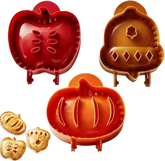 3 Pieces Mini Pie Molds, Party Potluck Hand Pie Molds, Holiday Mini Pies Mould Dough Press Mold Tool, Fall Apple Pumpkin and Acorn Shapes Pocket Pies Maker