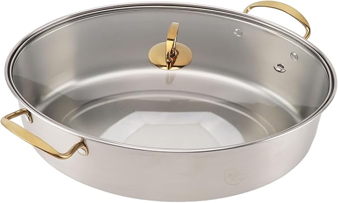 Stainless Steel Fish Poacher Pot, Oval Cookware with Glass Cover, Ceramic Plate and Steaming Rack
