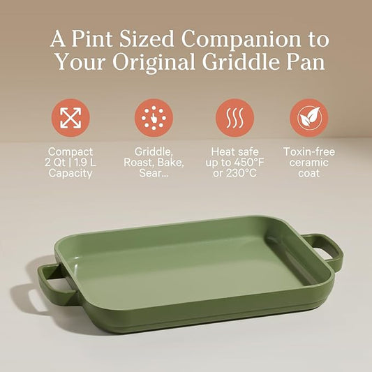 Our Place Mini Griddle Pan - 2 Quart Nonstick Ceramic Sheet Pan & Stovetop Griddle with Handles | Toxin-Free Cast Aluminum | Oven Safe up to 450°F | Sage