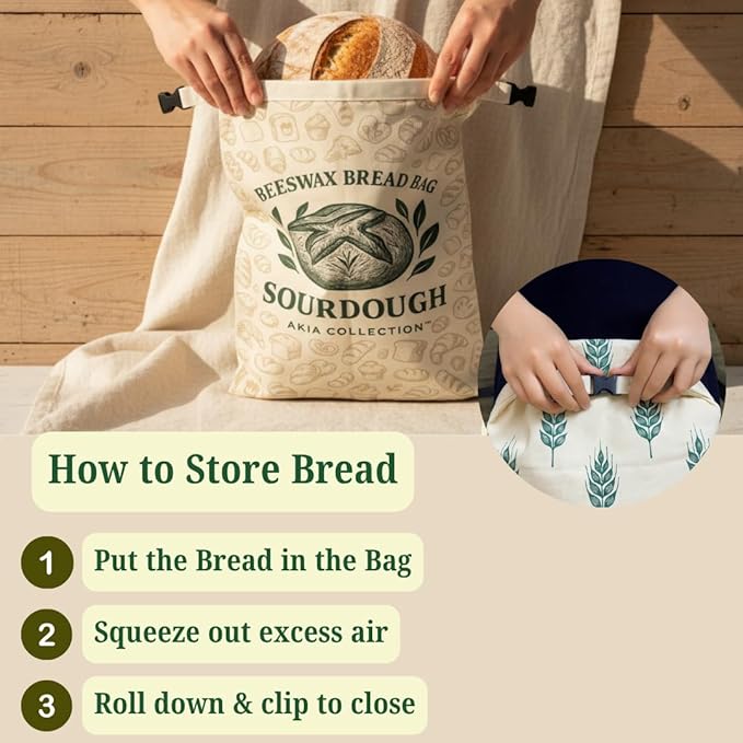 Reusable Beeswax Bread Bags for Sourdough bread | XL - Waxed Bread Bags for Homemade Bread | Eco-Friendly & Reusable Organic Bread Storage bags | Includes Bonus Beeswax Bowl Cover