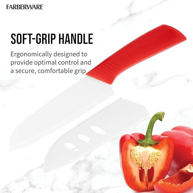 Ceramic Santoku Knife 7 Inch - High-Precision Blade for Meats, Fruits, and Vegetables - Durable Ceramic Blade with Protective Sheath - Red