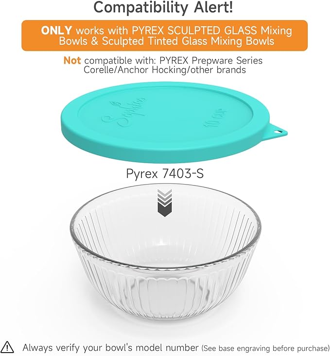 SOPHICO Silicone Replacement Lids for Pyrex Sculpted Glass & Tinted Glass Bowls Mixing Bowls, Lids For 7403-s 10-Cup &2.3 Qt(Container not included)