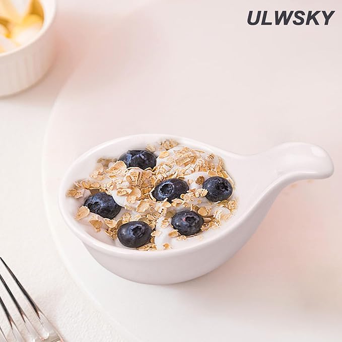 Porcelain Dipping Bowls With Handle, 3.1oz BBQ Sauce Cups, Small Side Dishes for Ketchup, Ice Cream, Desserts