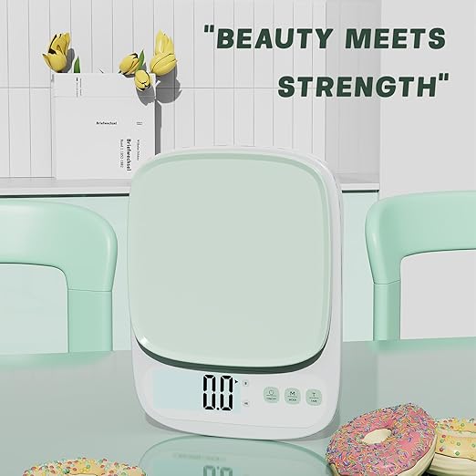 YRY Minimalist Precision Kitchen Scale - 22lbs (10kg) Capacity, 1g (0.035oz) Graduation, Large LCD Display, Tare Function, and ML Unit Green(10kg/1g)