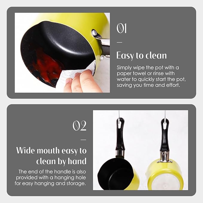 Mini Saucepan, 0.5QT Green Nonstick Butter Warmer with Handle 2 Pour Spouts Multi Milk Pot Stockpot Practical Small Melting Pot Valentine's Day