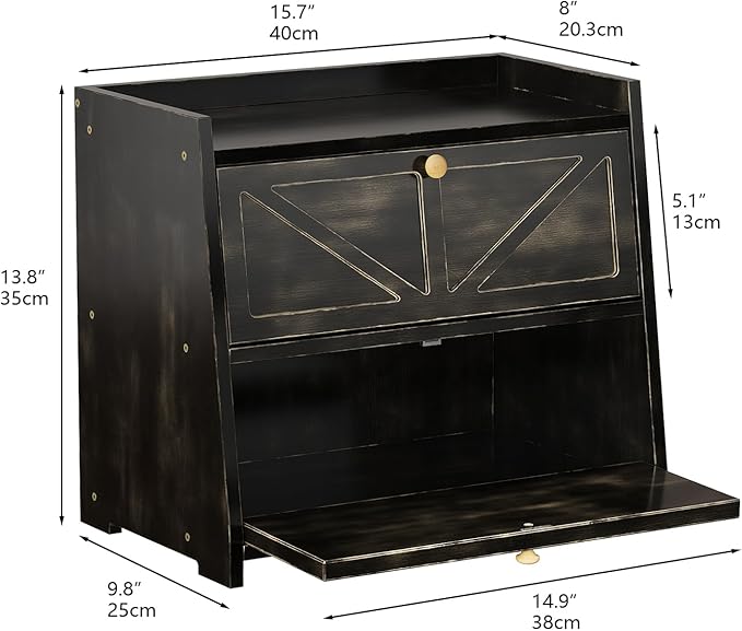 Vintage Double Layer Bread Box for Kitchen Counter Bamboo Bread Storage Container Large Capacity Bread Storage Bin (Antique Black)