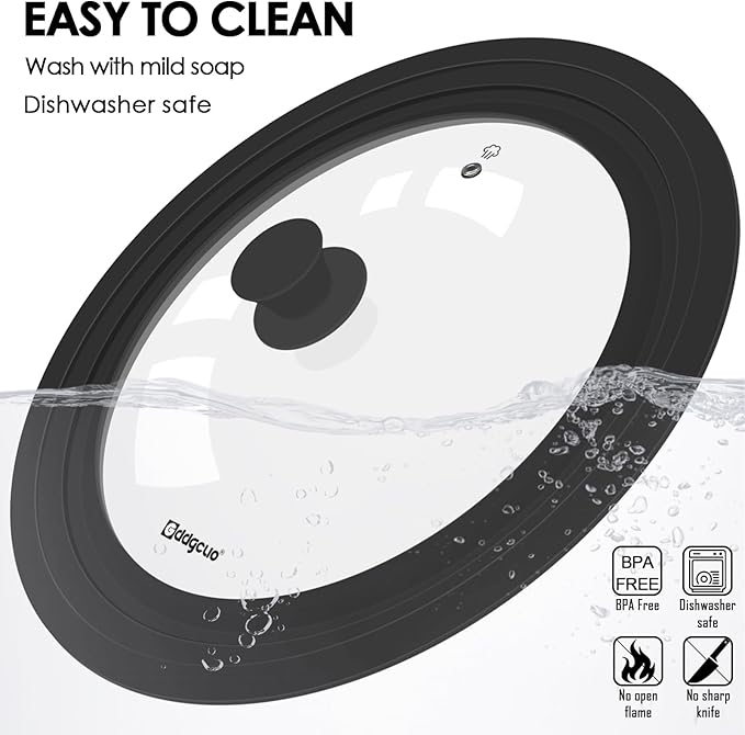 Universal Pan Lids, Silicone Pot lids for Pots, Pans & Skillets - Fits 11", 12" & 13" Diameter Cookware, Replacement Frying Pan lid, Dishwasher Safe (Black)