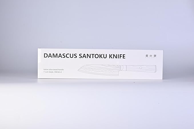 Damascus Santoku Knife 7 inch with VG10 Steel Olivewood Handle, Razor Sharp Kitchen Knife