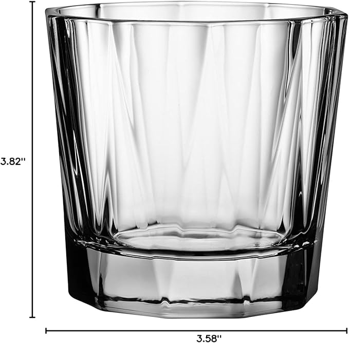 NUDE Whiskey Glasses Set of 4 – Hemingway 11.25 oz Lead-Free Crystal Old Fashioned Lowball Rocks Glasses for Whisky, Scotch, Bourbon & Tequila – Linear Pattern with Optical Effect, Dishwasher Safe