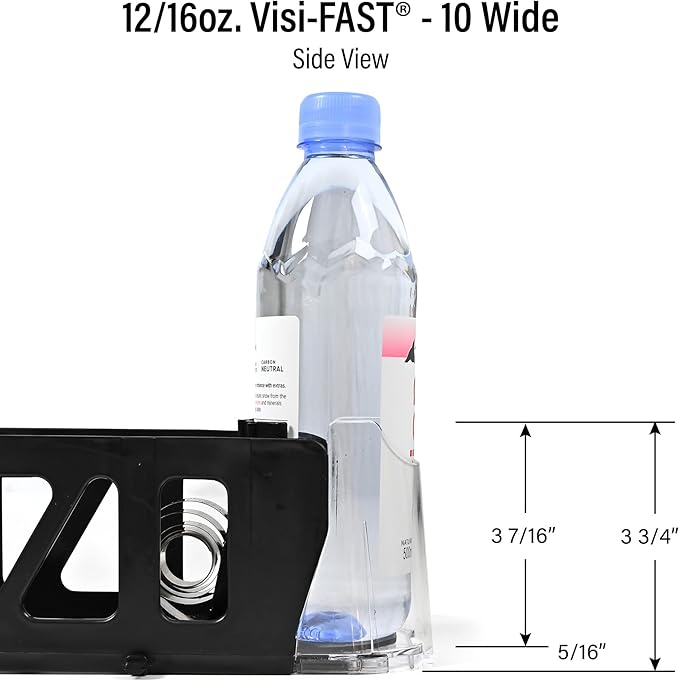 Visi-FAST Spring Push Drink Dispenser, Refrigerator Organizers and Storage for 12/16 oz Beverages, Bottles, and Cans, Drink Dispenser for Fridge, Commercial and Home, (Pack of 6)
