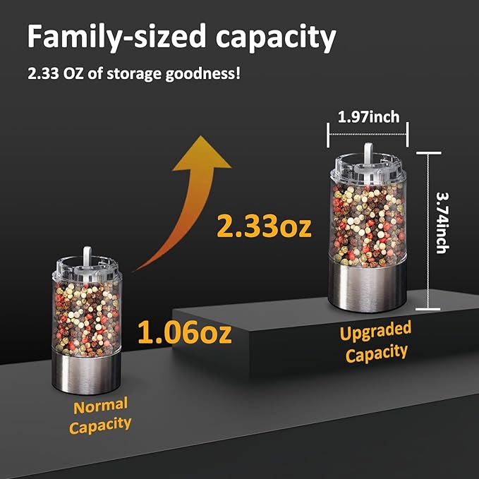 Electric Salt and Pepper Grinder Set USB Rechargeable Base, Stainless Steel Automatic Pepper and Salt Shakers with Adjustable Coarseness, LED Light, Ideal Gifts for Housewarming, Parents, Friends