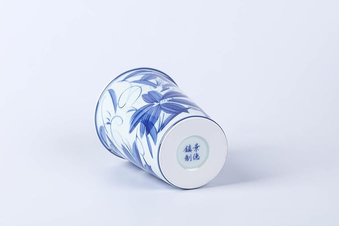 14 oz ceramics Handmade blue and white Retro Coke cups coffee tea set of 4 china Coffee Mugs for Tea, Milk,Dishwasher and Microwave Safe,Free gift soft silicone cover and gift box