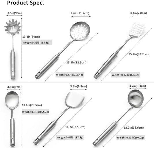 304 Stainless Steel Kitchen Utensils Set 6 Pcs Cooking Utensil, Spatula, Soup spoon, Leaking shovel, Kitchen Tools Set (6 Pieces Set)