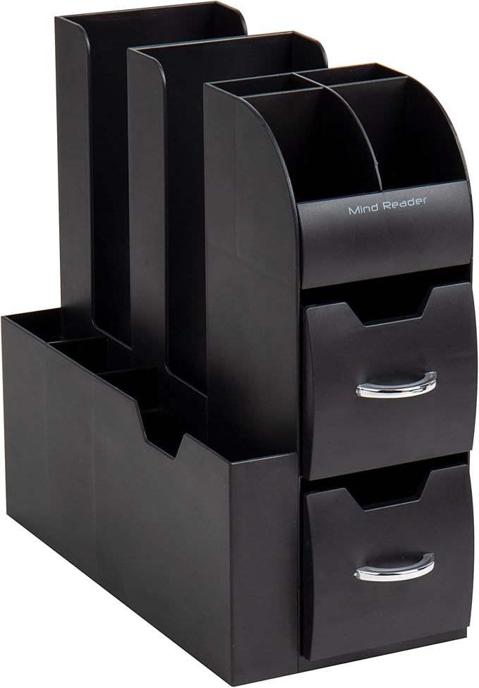 Mind Reader Cup and Condiment Station, Countertop Organizer, Coffee Bar, Kitchen, Stirrers, 5.35"W x 11.25"L x 11.15"H, Black