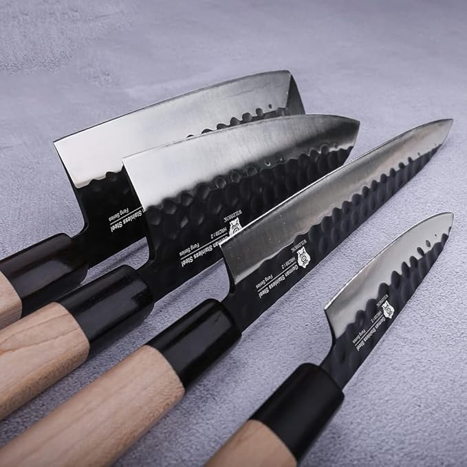 WILDMOK Left Handed 4pcs Knife Set GYUTO Sashimi Sushi Knife Sets for Left Handed, Fish Filleting Chef Knife for Kitchen German Steel Blade & Traditional Wooden Handle
