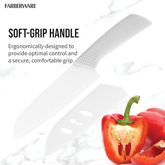 Ceramic Santoku Knife 7 Inch - High-Precision Blade for Meats, Fruits, and Vegetables - Durable Ceramic Blade with Protective Sheath - Sky Grey