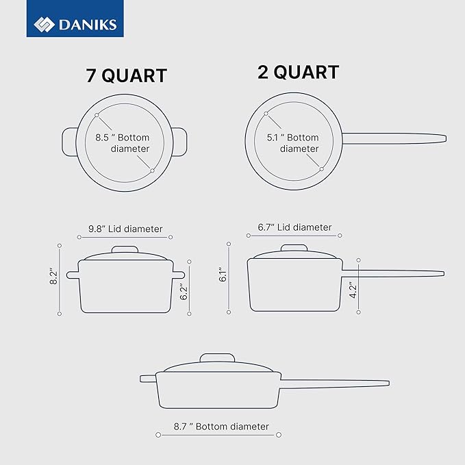 Daniks Modern 11-Piece Stainless Steel Induction Cookware Set – Dishwasher Safe Saucepan, Pots with Heatproof Handles, Glass Lids, Frying Pan with Lid, Silver