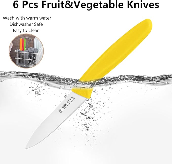 Paring Knife,Stainless Steel Paring Knives Set of 6,Super Sharp Vegetable&Fruit Knife,Straight Edge Paring Knifes,PP Plastic Ergonomic Handle,Yellow Peeling Knifes